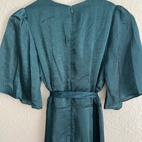 Wrapped Up In Love Dark Green Satin Faux-Wrap Midi Dress - Picture 5 of 8